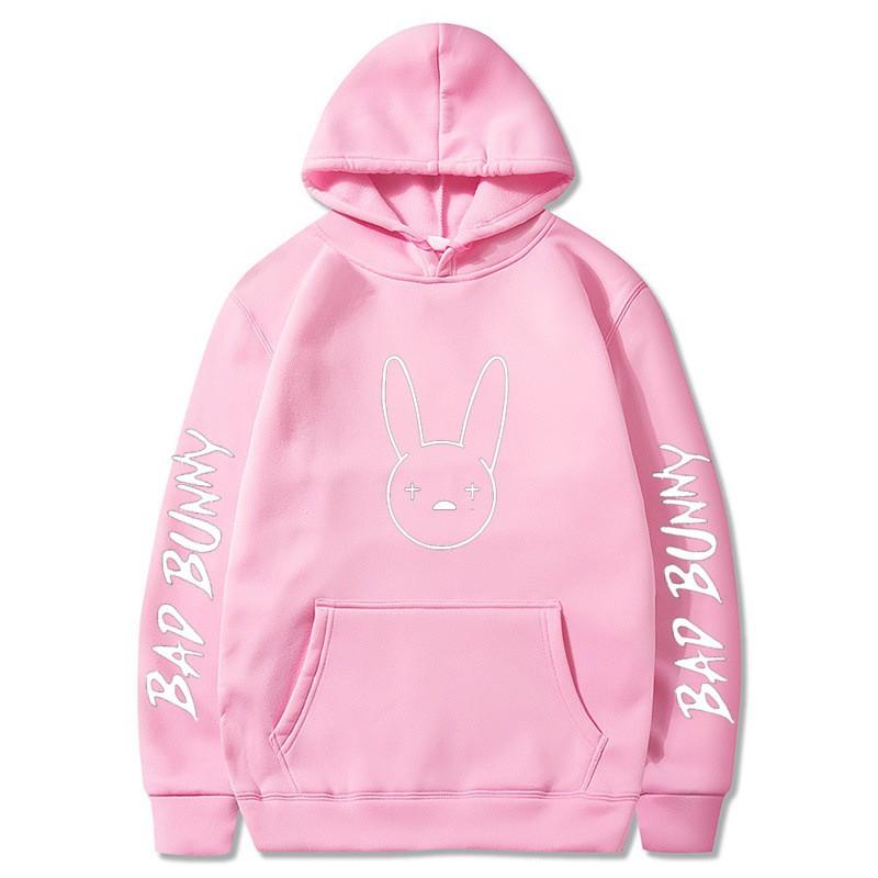 Bad Bunny Print Fleece Hoodie Unisex Casual Pullover Streetwear Customizable Sweatshirt