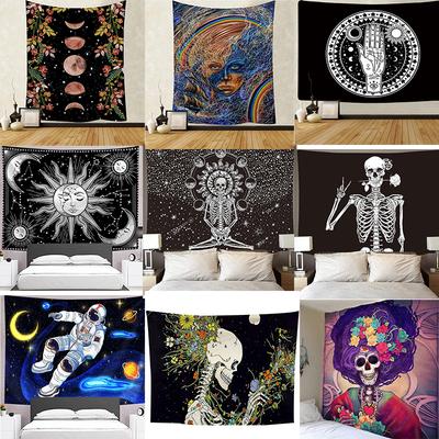 Böhmisches Totenkopf Wandbehang Kunst Abstraktes Stoffbild Heimdeko Sonne Mond Wandbehang Hippie Wandtuch Teppich Decke Raumdekor