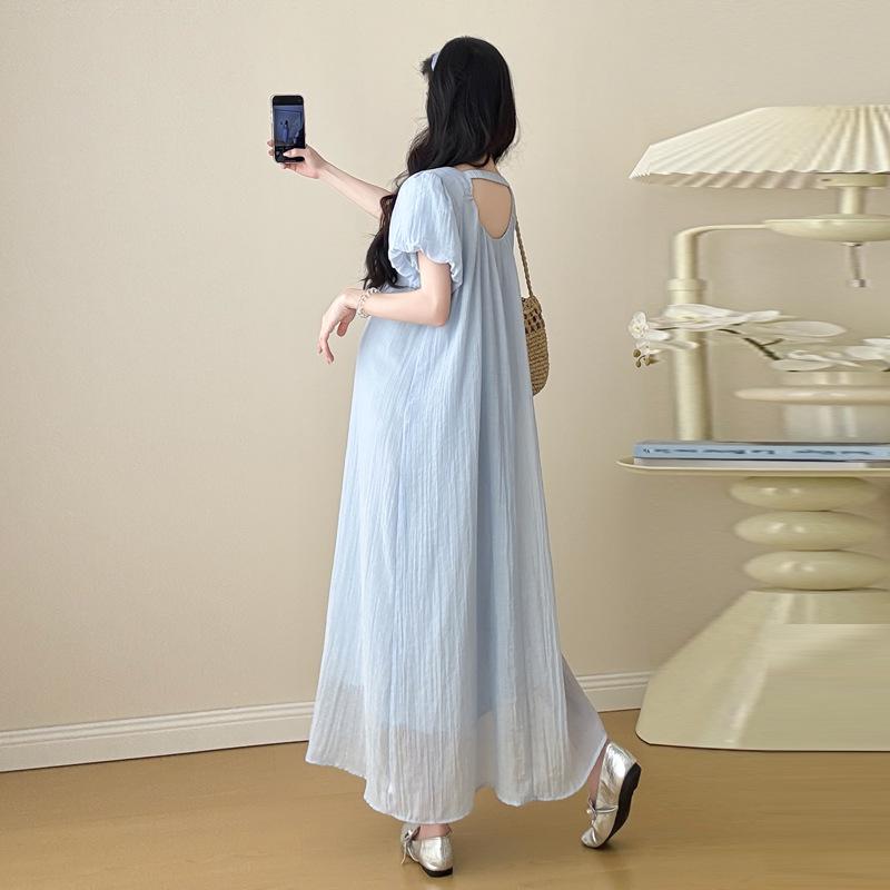 Summer 2026 Korean-Style Maternity Dress – Gentle Puff Sleeves, Flattering Fit