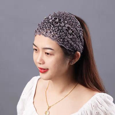 Pearl Lace Embroidered Hairband Hollow Thin Wide Brim Lace Hair Headband For Women Breathable Headgear Accessories