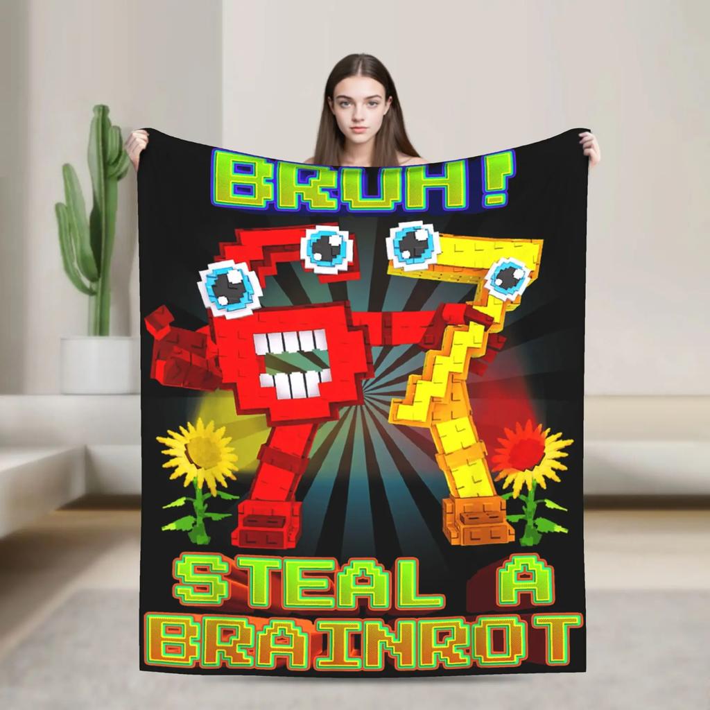 Bruh 67 676-7 Funny Brainrot Meme Super Soft Blanket Plush Blanket Bedroom Flannel Bed Sheet Sofa Bed Cover