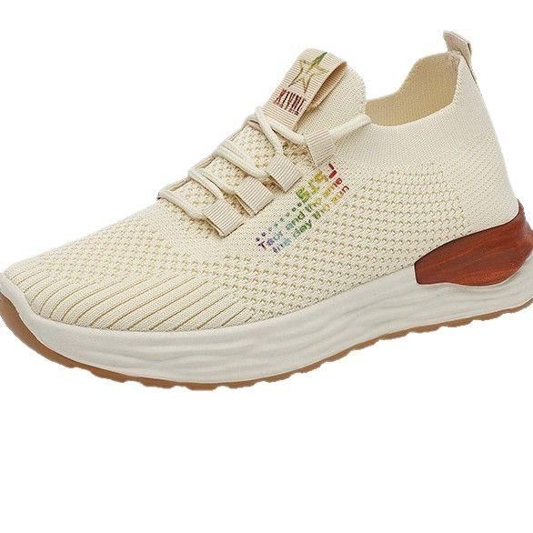 Foreign trade women's shoes thick sole, light and comfortable, one-pedal lazy shoes, flying woven mesh breathable Korean version of sports and leisure
