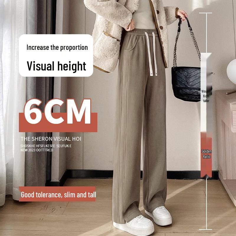 Women's Fleece-Lined Narrow Leg Trousers - Autumn/Winter 2024 Wide Leg Petite Sport Casual Pants