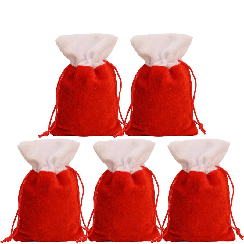 Christmas Candy Snack Gifts Bag Red Velvet Drawstrings Packaging Bags Stockings Pouches Storage Holders Festive Party Favors