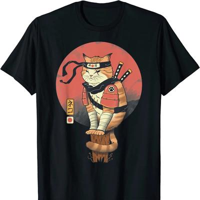 Shinobi Cat Ukiyoe Japanese Art Samurai Cat T Shirt New 100 Cotton Short Sleeve ONeck Tshirt Casual Mens Top