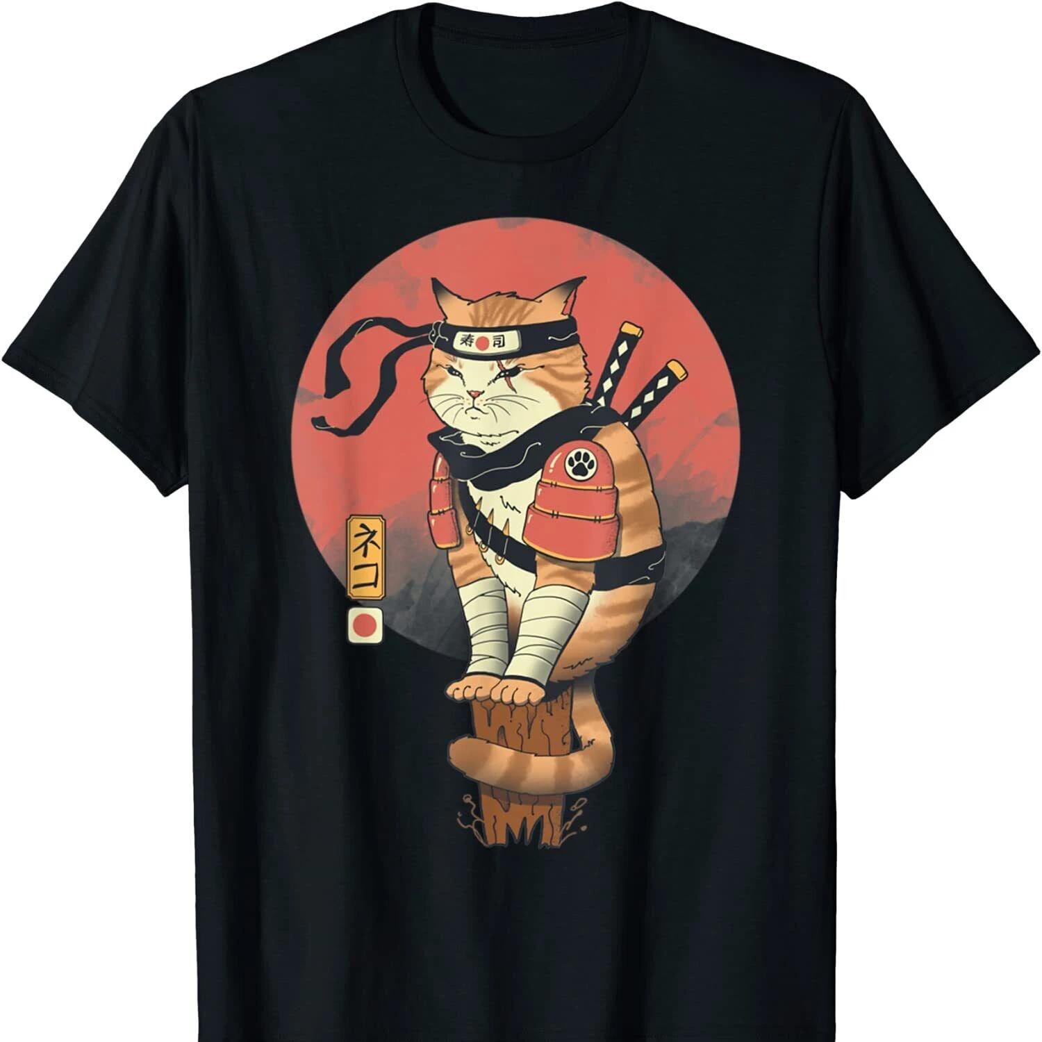 Shinobi Cat Ukiyoe Japanese Art Samurai Cat T Shirt New 100 Cotton Short Sleeve ONeck Tshirt Casual Mens Top S