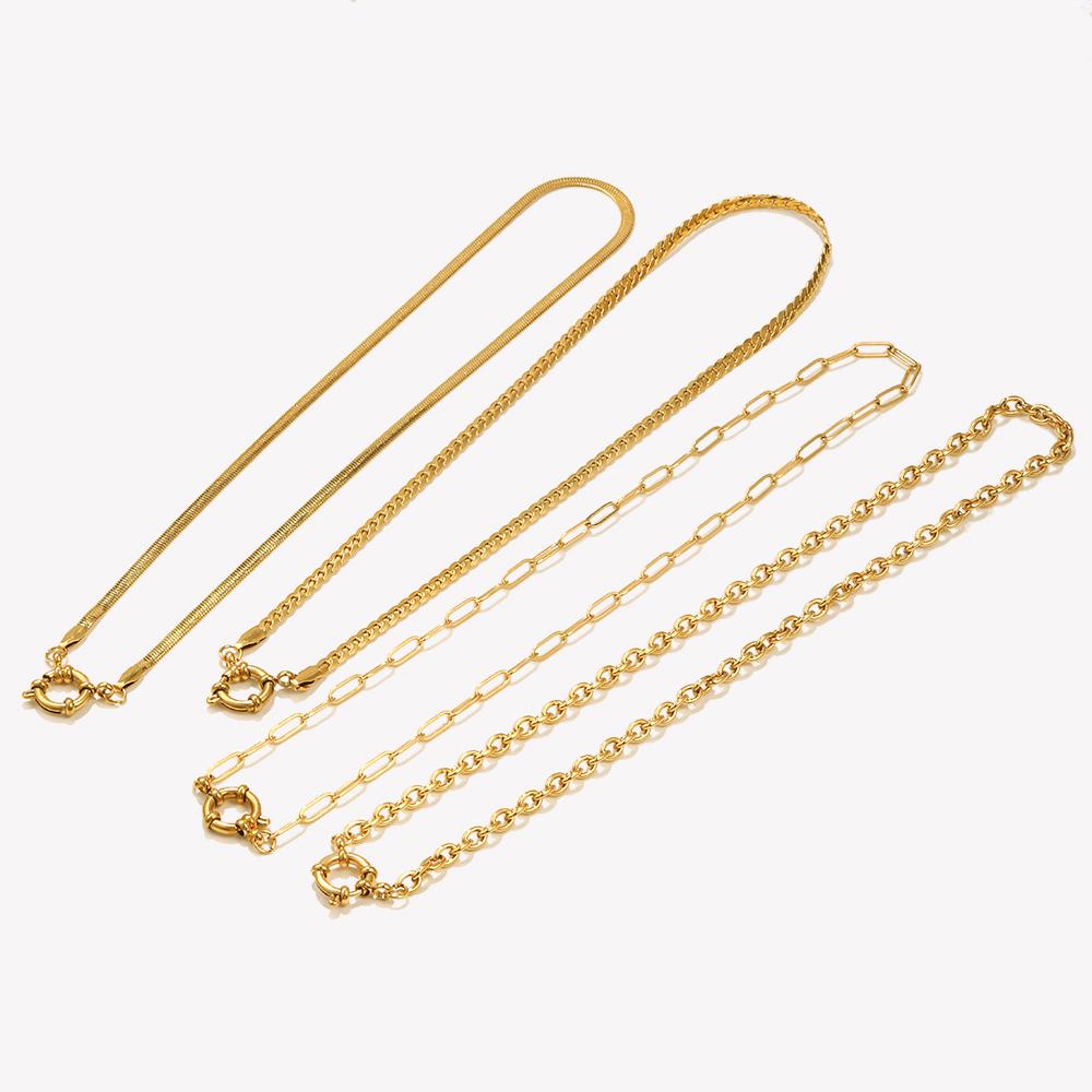 E.B.belle Blade Chain Paper Clip Chain O-shaped Chain Spring Buckle Pendant Necklace 18K Gold Plated 316L Stainless Steel