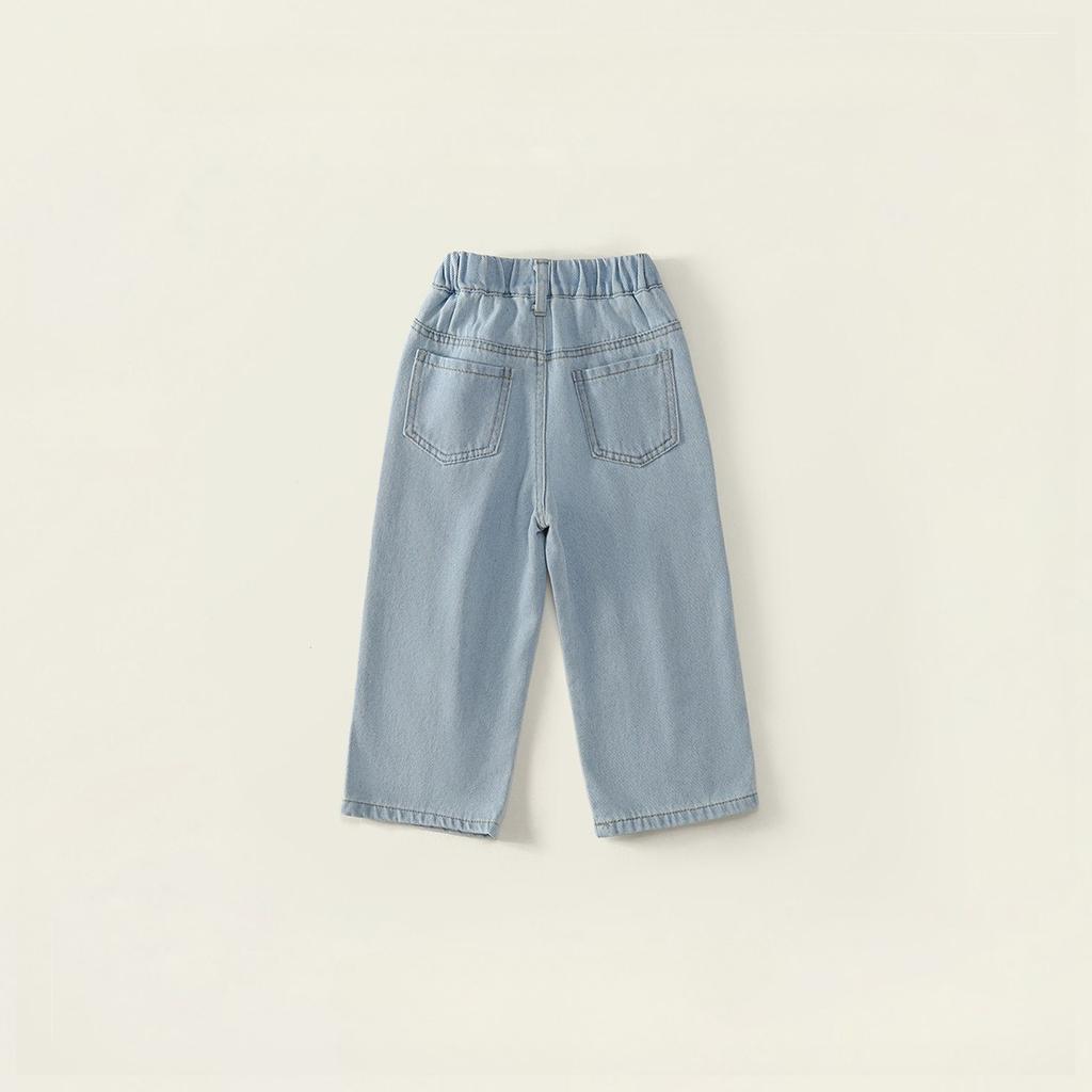 Baby Autumn Jeans 2025 New Children's Korean Version Fashionable Washed Ripped Wide-leg Trousers