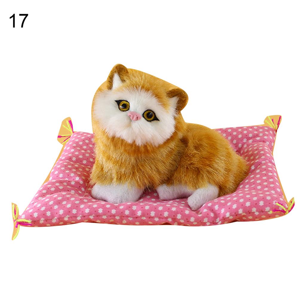 Jucărie de păpușă de pluș cu sunet de pisică drăguță de simulare de ursuleț cu covoraș de dormit pentru decorarea casei