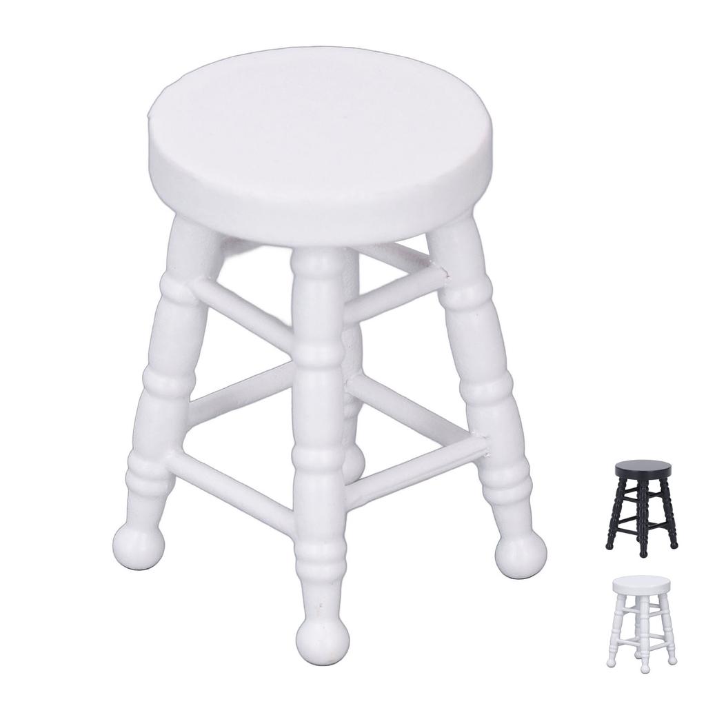 1:12 Scale Dollhouse Stool Chair Wooden Handcrafted Scene Ornament Model Miniature Round Stool Chair