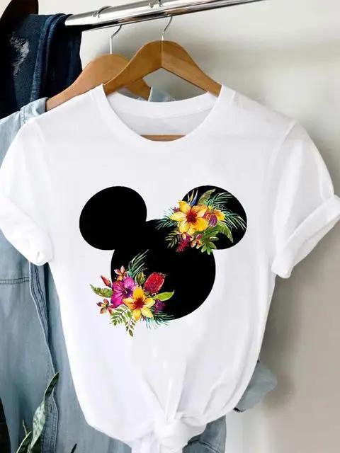 2025 Summer New Fashionable Cute Women Plus Size Retro Mickey Minnie Printed Tshirt Loose Casual Versatile Tshirt Top