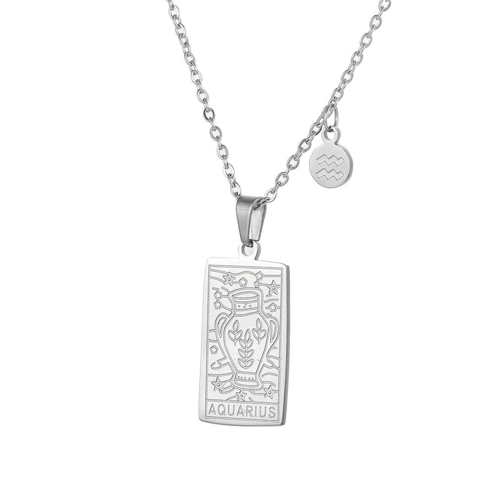 

Twelve Zodiac Tarot Card Necklace Titanium Steel Geometric Pendant For Astrology Lovers Style L