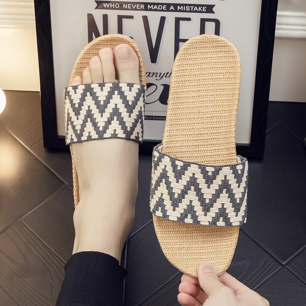 Summer linen slippers women's home couple home indoor non-slip soft bottom household cotton and linen cool slippers men