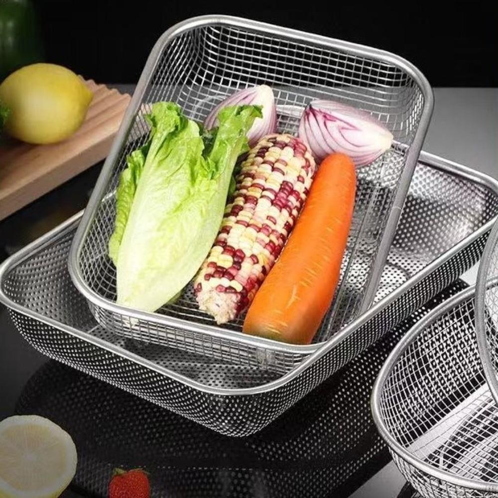 Stainless Steel Mesh Drain Basket Mesh Filtering Anti-rust Vegetable Washing Basin Rectangle Thickened