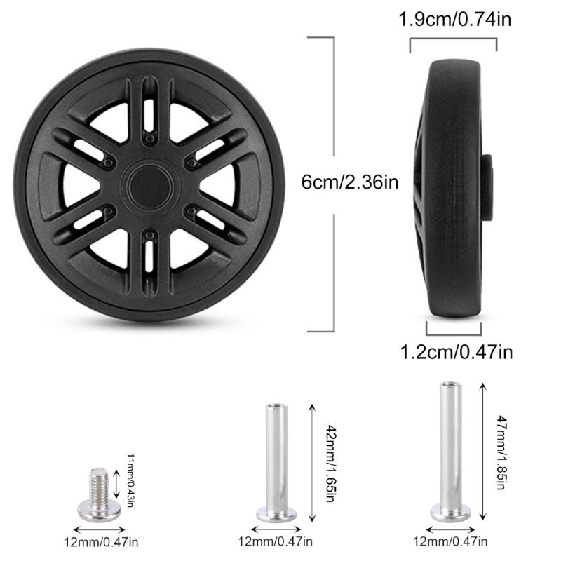 8 st Bagage Ersättningshjul 60mm Dubbla Bagagehjul Gummi Resväskehjul Reparationskit Enkel Installation