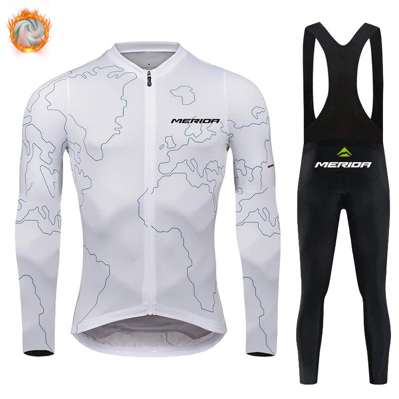 Merida Bike Team 2026 Winter Long Sleeves Cycling Clothing Men's Thermal Fleece Cycling Jersey Set Moutain Road Bike Uniform