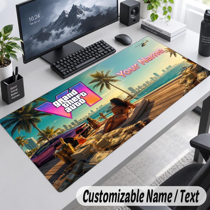 GTA Personalized Large Mouse Pad Custom Name Text Extended Desk Mat Gaming Mousepad