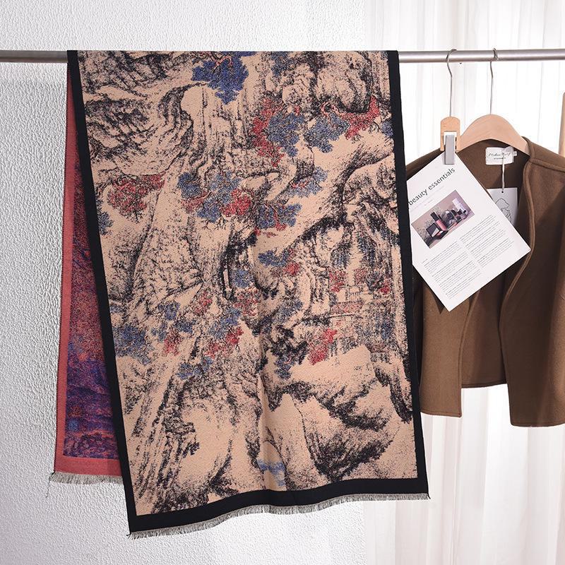 

Элегантный теплый шарф и шаль из искусственного кашемира с китайским принтом и выцветанием для женщин 67*185