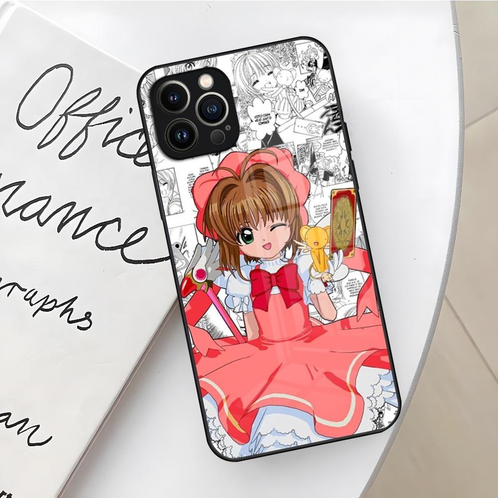 Anime Card Captor Sakuras Phone Case for Iphone 16 15 14 12 11 13 Pro Max Mini X Xr Xs Se 8 Puls glass Cover