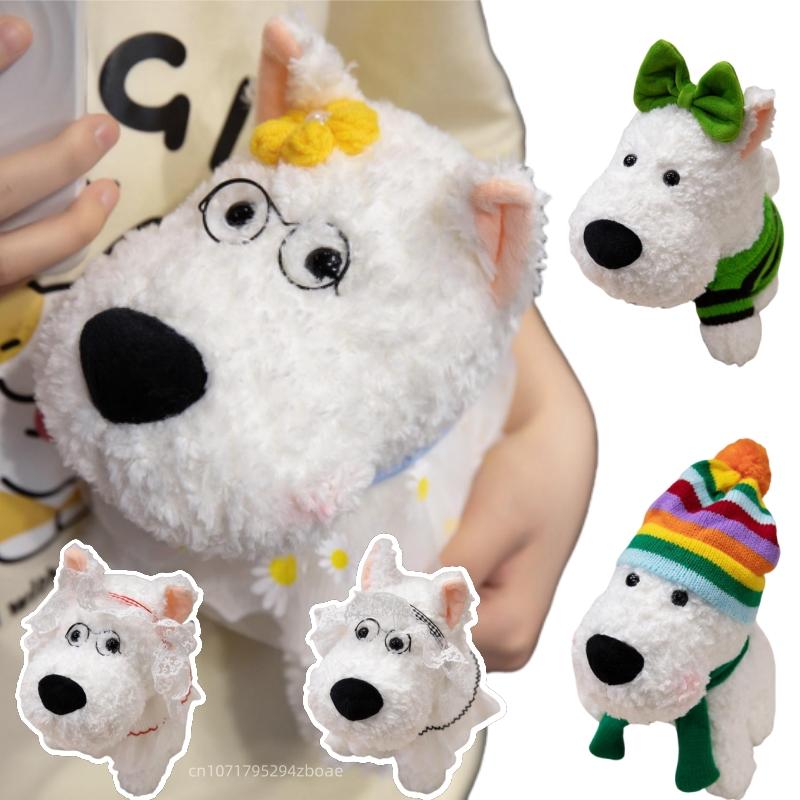 23cm Cartoon Cute West Highland Plush Doll High Quality Rainbow Hat Bow Dress up Dog Plush Toy Home Decoration For Children