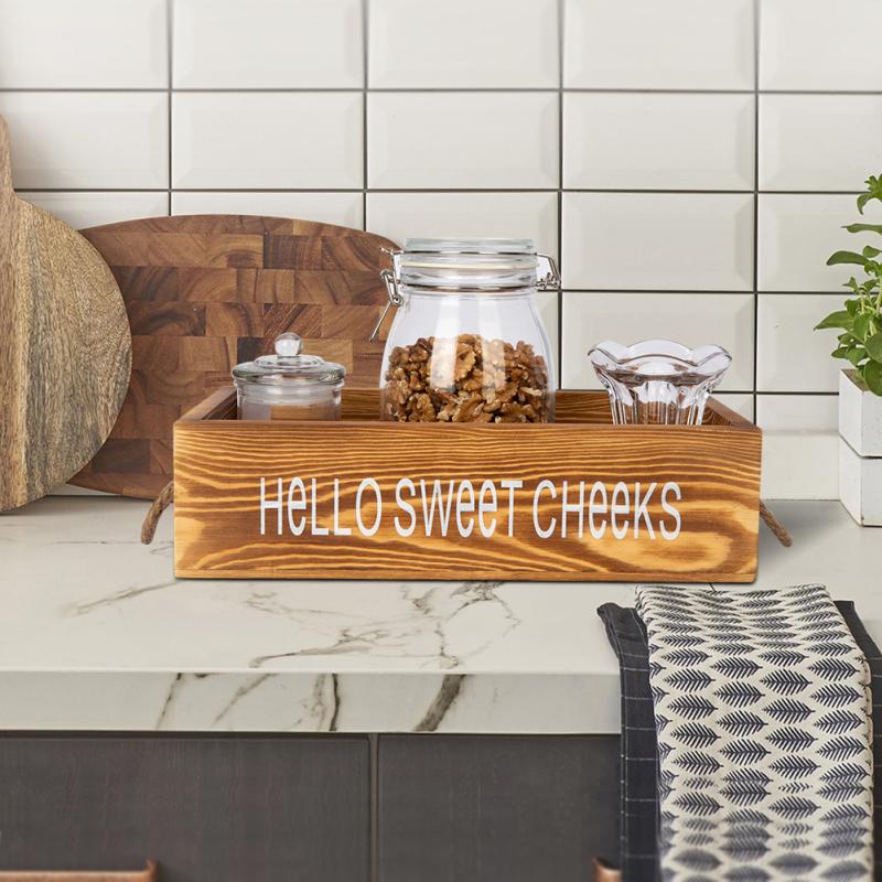 Double-sided Letter Wooden Storage  Box With Rope Household Decorative Ornaments