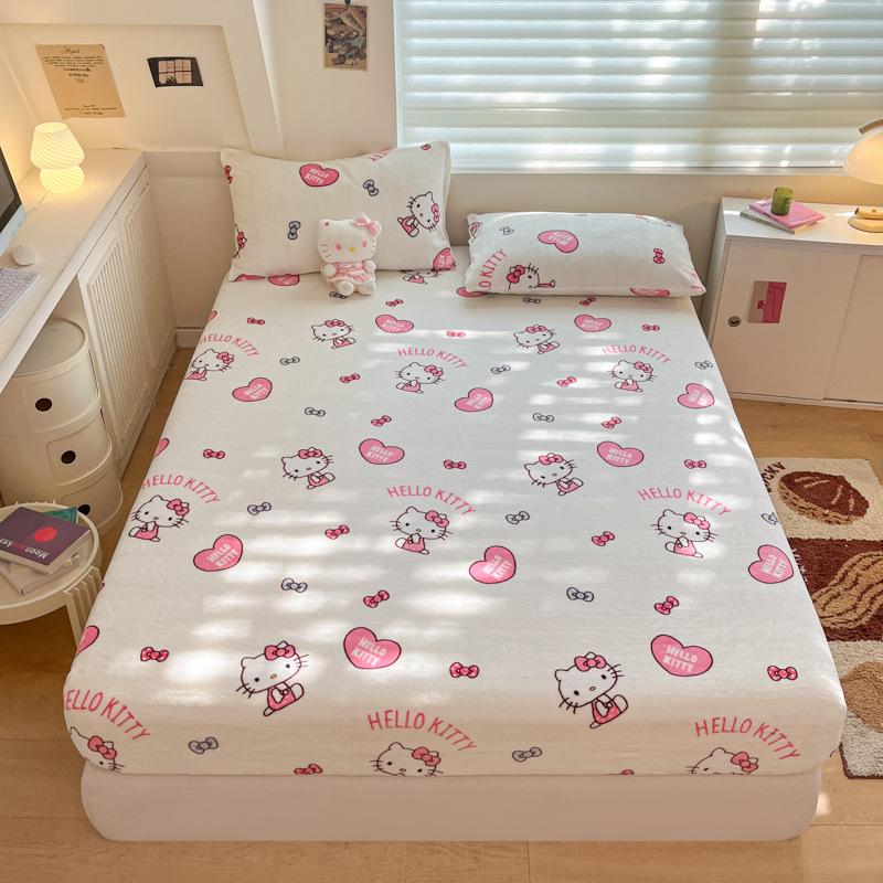 3D Pattern K-Kuromi Soft Bedding Fitted Sheet Deep Pocket 30Cm Cartoon H-Hello Kitty Fitted Sheets Fade Resistant Multiple Sizes