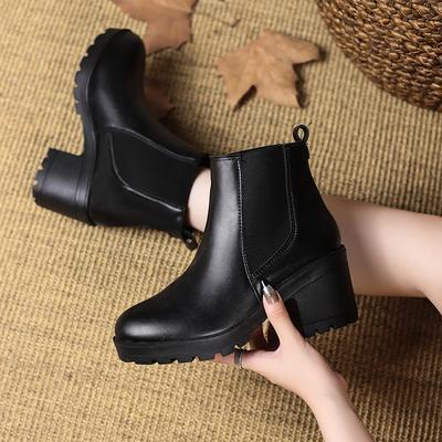 New Autumn and Winter Style Large Size Thick Heel and Thick Sole Mid-tube Chimney Short Boots Genuine Soft Leather High Heel Chelsea Martin Boots