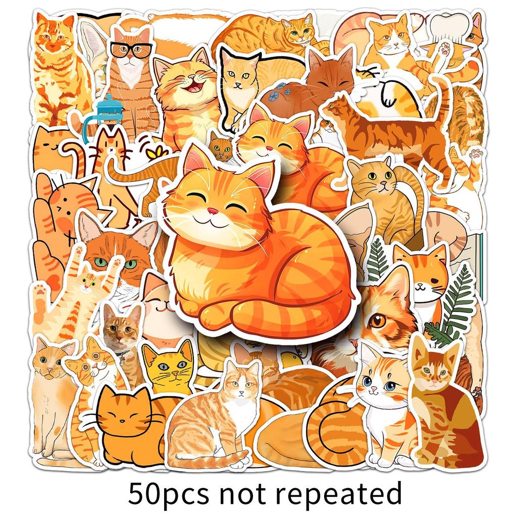 50 Orange Cat Doodle Stickers Personalized Cartoon Cute Cat Decorative Mobile Phone Case Water Cup Suitcase Stickers