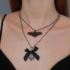 Dark Gothic Retro Sliver Color Skull Bat Wings Pendant Necklace for Women Men Hip-hop Long Sweater Chain Hallowmas Jewelry Gifts