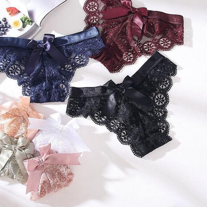 Úžasné ženy Spodní prádlo Bowknot Krajka Spodní prádlo Dámské Sexy T-záda Tanga Průhledné Kalhotky Japonský styl Transparentní kalhotky