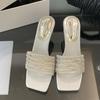 Fashion Summer Spring Luxury Bling Women Pumps Heels Shoes Rhinestones Fashion Square Toe Ladies Thin Heels Slides Shoes Female Sandals