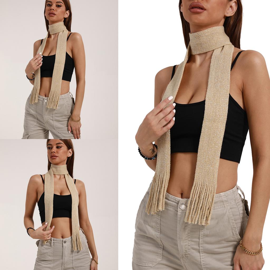 Blingbling Scarf for Women Long Skinny Belt Necktie Y2K Girls Photo Props Long Neckerchief Skinny Scarf Necktie