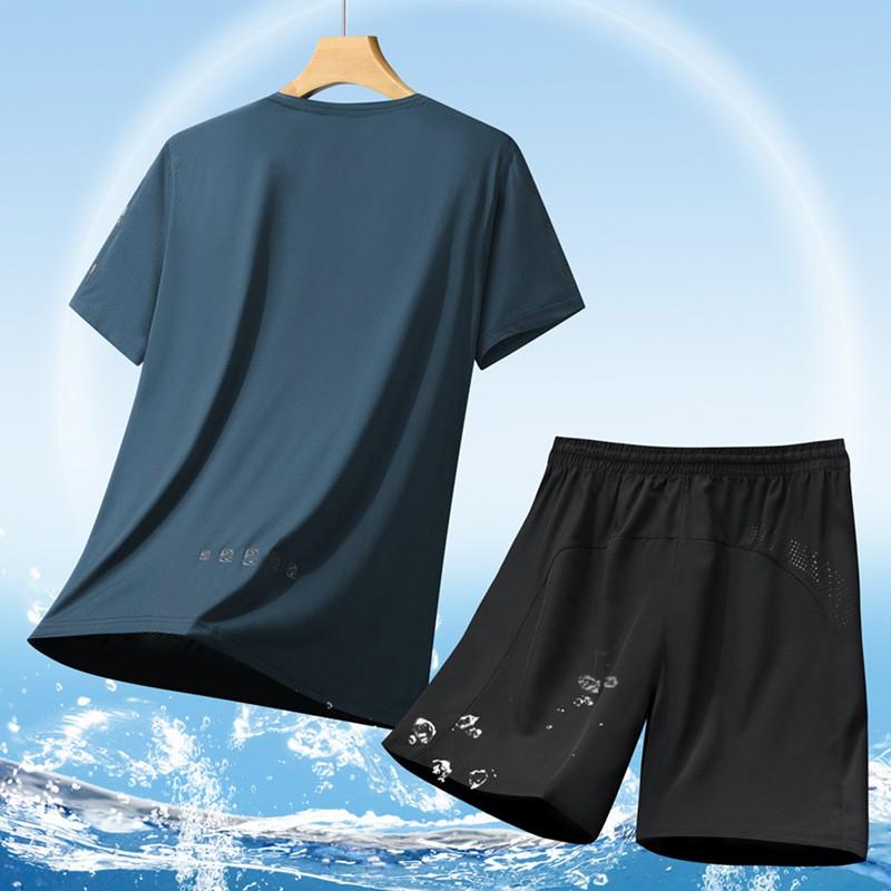 Mens Quick-Dry Sport Set Short Sleeve T-Shirt Shorts Lightweight Breathable Activewear Running Gym Casual Wear