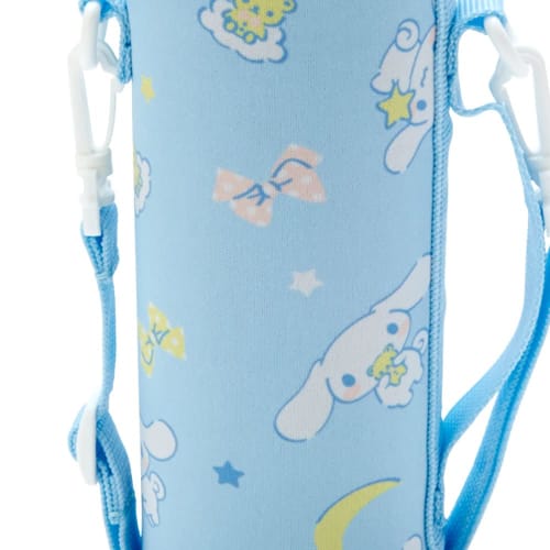 Sanrio Children's Water Bottle, 470ml, One-Touch, Stainless Steel, Cinnamoroll Design, Keeps Drinks Cold, Includes Pouch with Shoulder Strap, and Name