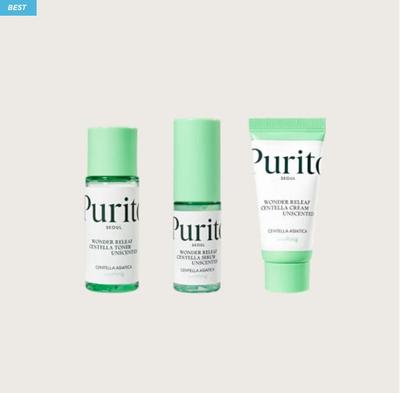 SEOUL Wonder Relief Centella Mini-Set Unparfümiert – Reiseset für empfindliche Haut (Toner, Serum, Creme)