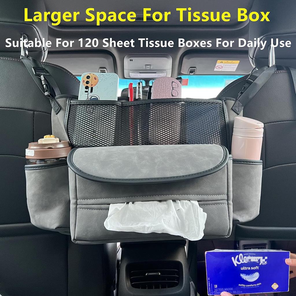 JEYODA Car Suede Seat Organizer High-Capacity Seat Back Pouch Central Storage For Pickup SUVs Double-Sided Tissue Storage Handbag Holder Car