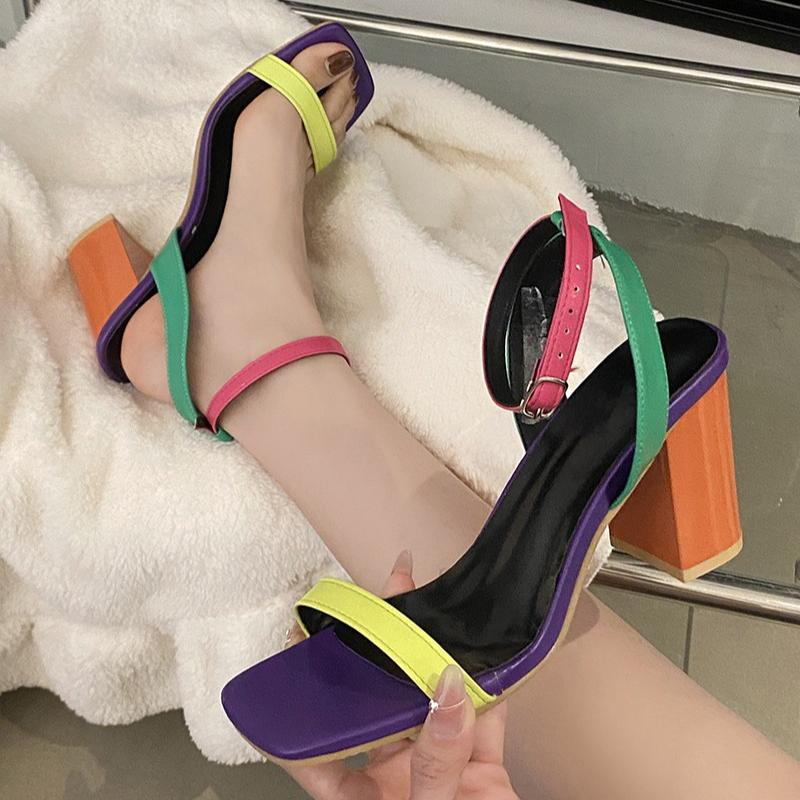 Mixed Colors Women Sexy  Stiletto Sandals Cozy Leather Pointed Toe Buckle Strap High Heels Summer Party Prom Shoes Size 42
