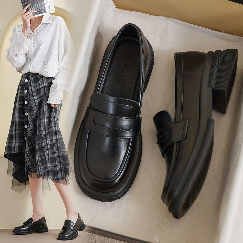 Leather Small Leather Shoes Women's New Spring and Autumn Black Loafer Large Size Flat-bottomed Doudou Soft-soled Single Shoes