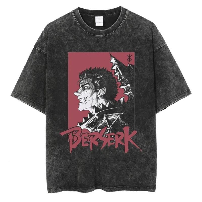 Anime Berserk Guts Cool Printed Tshirt Men Women Vintage Y2k Washed Cotton T-shirts Casual Oversized T Shirt Harajuku Unisex Tee
