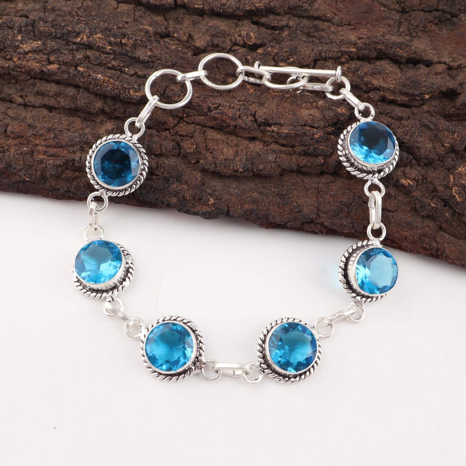 

Swiss Blue Topaz Gemstone 925 Sterling Silver Handcrafted Jewelry Bracelet 7-9 RB-16-8