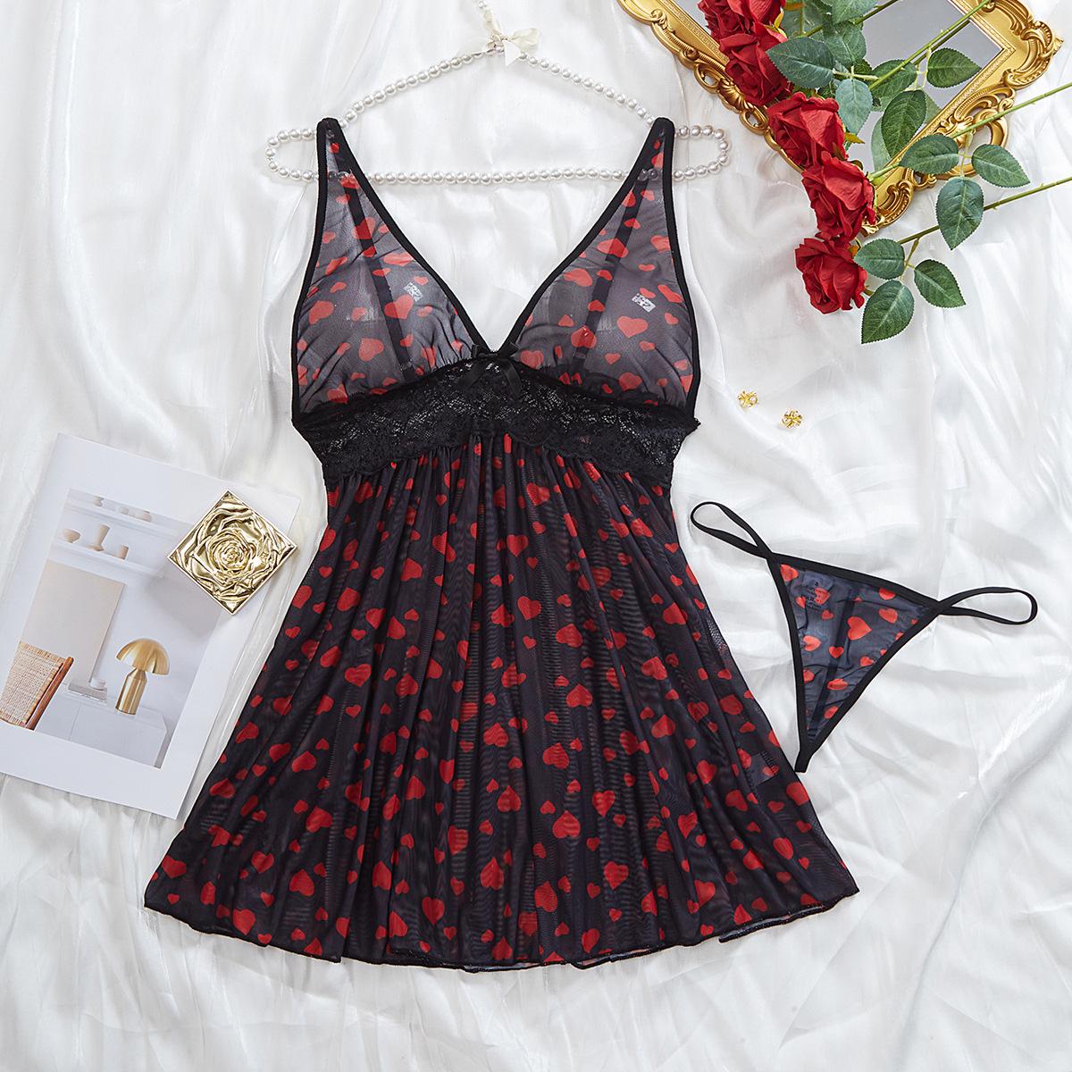 Европейское и американское новое нижнее белье женское сексуальное на бретельках прозрачное ночная рубашка флирт горячее искушение S чёрный