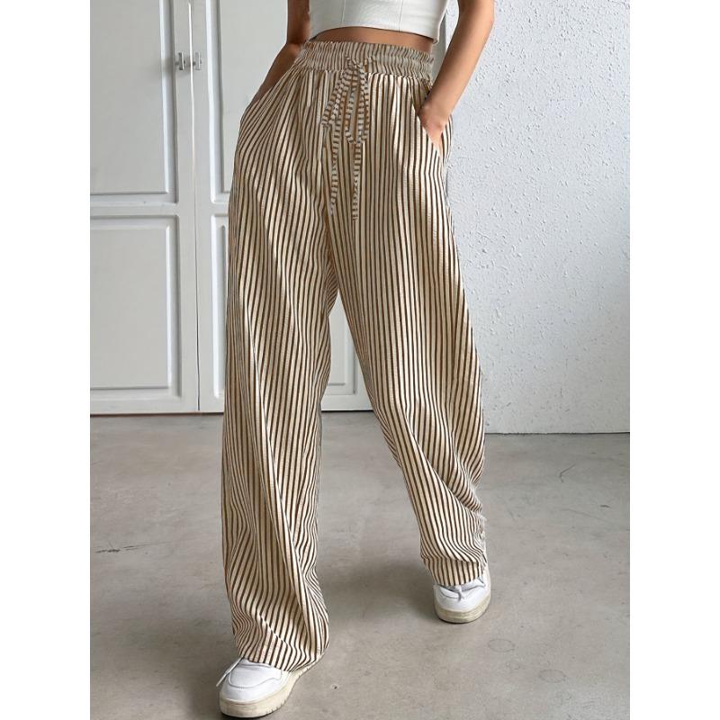 Damenmode Lässige Hosen mit Streifenmuster und hoher Taille