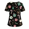 Women's Christmas Print V-Neck Double Pocket Short Sleeves Hem Slit  Uniform And Caregiver Top