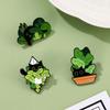 Cartoon Flowers & Green Leaves Cat-Shaped Alloy Brooch Pin