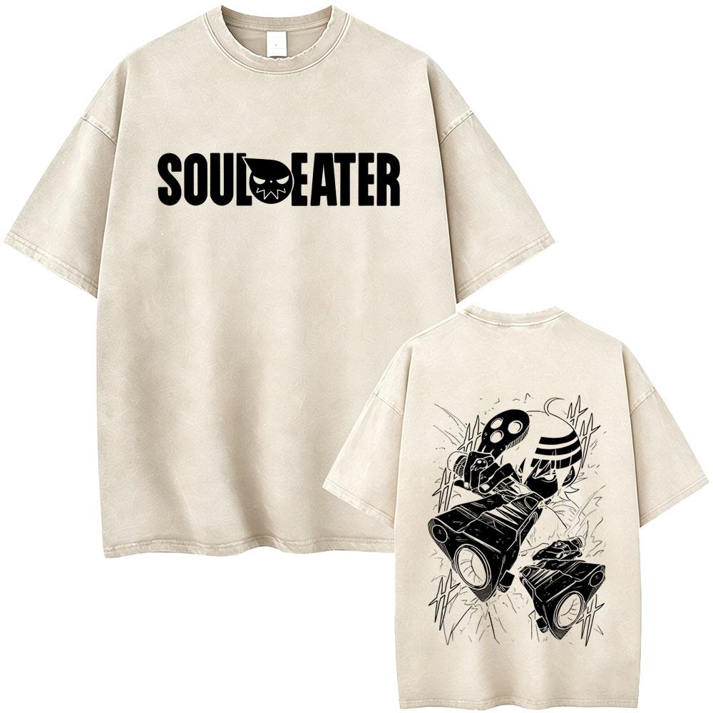 Washed Vintage Anime Soul Eater Maka Albarn Soul Evans Graphic Tshirt Mens Retro Manga T Shirts Men Cotton Oversized Tshirts
