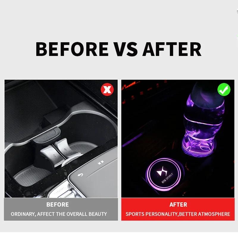 2Pcs Car Luminous Water Cup Pad LED Atmosphere Light For DS SPIRIT DS3 DS4 DS4S DS5 5LS DS6 DS7 DS9 WILD RUBIS E-Tense DIVINEDS