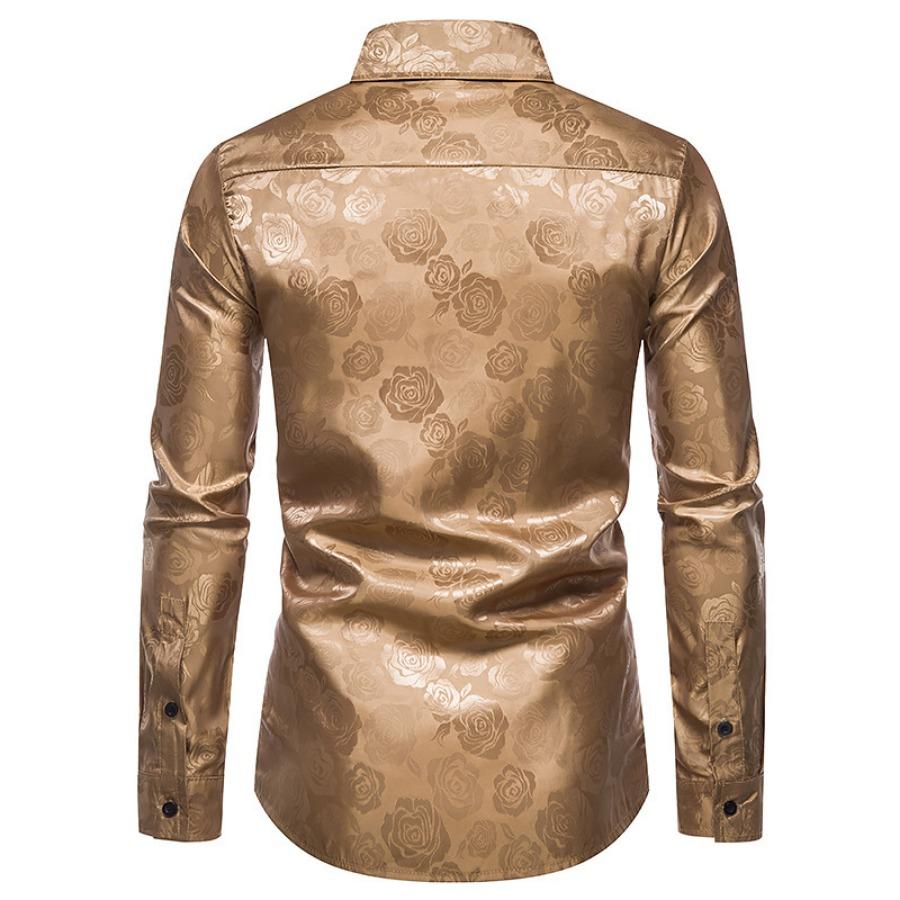 Men's Long Sleeve Fashionable Shirt Rose Print Casual Button Shirts Men Lapel Spring Formal Clothing