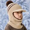 Pom Pom Detail Knitted Hat Scarf Set Ear Protection Design Integrated Balaclava Hat  Outdoor Play