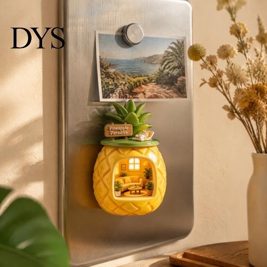 Cute Refrigerator Magnets Pineapple House Resin Fridge Magnet, 3D Relief Miniature Cottage Decor, Creative Artistic Sticker for Home Kitchen,
