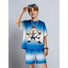 Summer Kids Set Anime Cartoon Chicken Printed Kids T-shirt and Shorts 2 Piece Set Summer Casual Outdoor Boys and Girls Outfit Kids Clothing